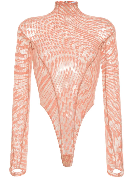 Star-Print Mesh Bodysuit