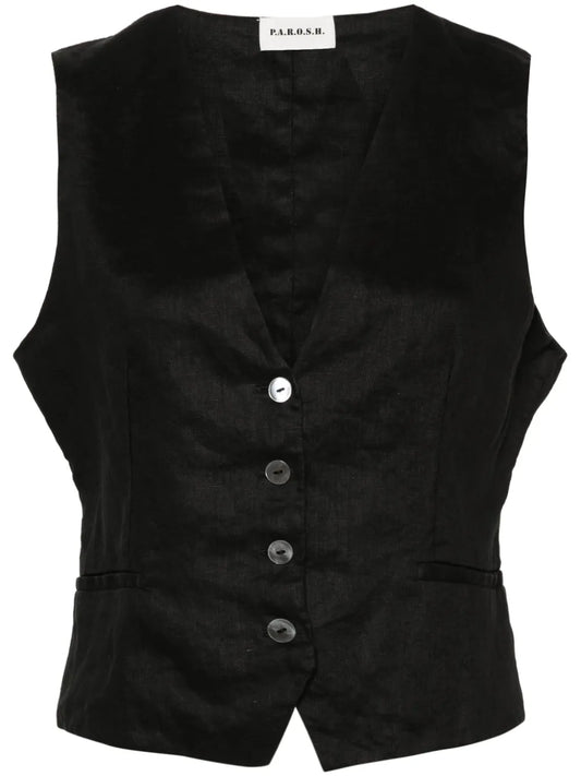 Button-Up Linen Gilet