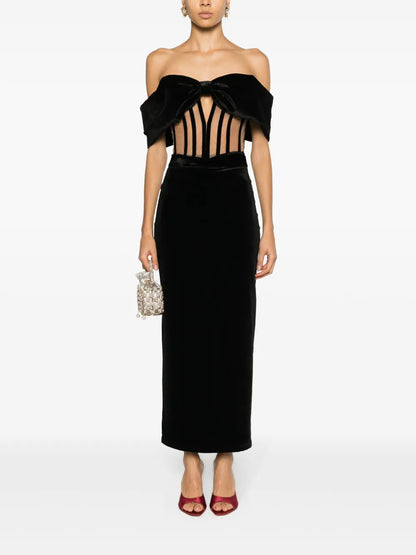 Bow-Detail Velvet Corset Top