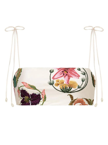 Primavera Marina Floral-Embroidered Bikini Top