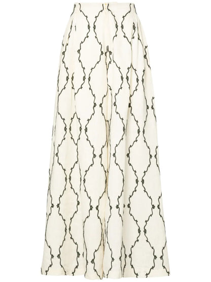 Marea Calado Embroidered-Design Palazzo Trousers