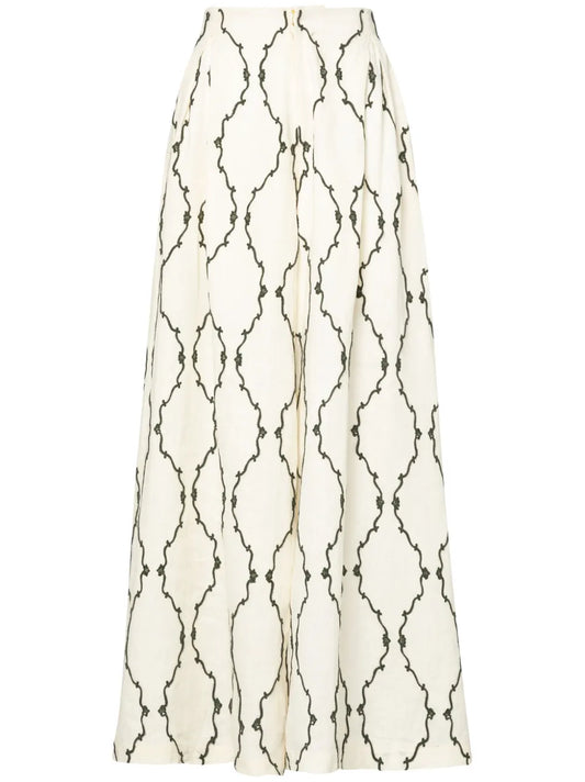 Marea Calado Embroidered-Design Palazzo Trousers
