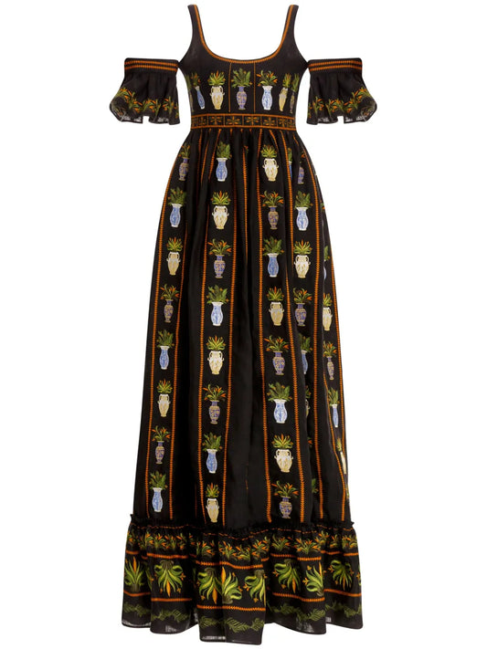 Sueño Anfora Embroidered Linen Dress