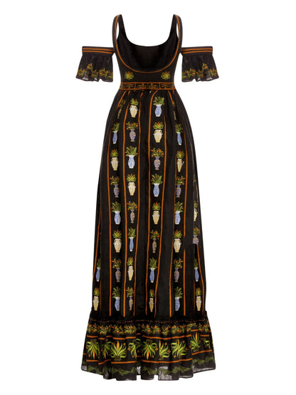 Sueño Anfora Embroidered Linen Dress