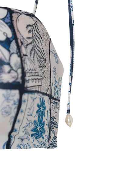 Primavera Porcelana Tile-Print Bikini Top