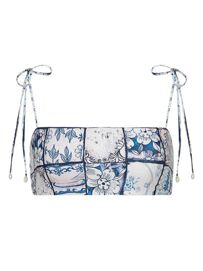 Primavera Porcelana Tile-Print Bikini Top