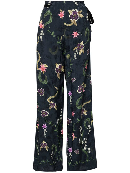 Memoria Tesoro Floral-Print Flared Trousers