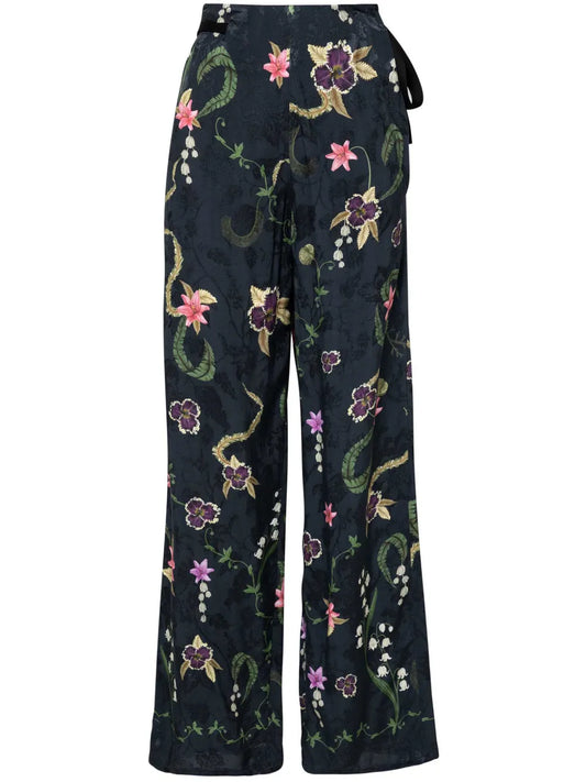 Memoria Tesoro Floral-Print Flared Trousers