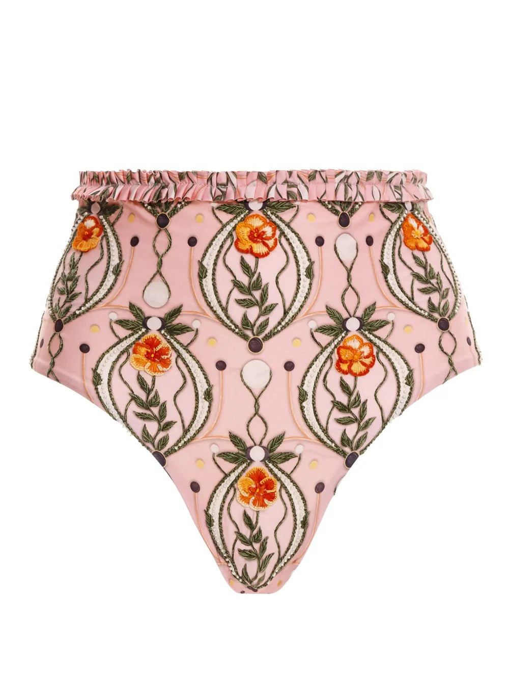 Nopal Lunar Floral-Embroidered Bikini Bottom