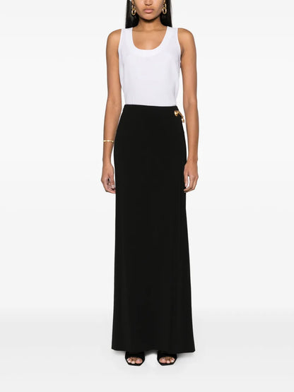 Padlock-Detail Asymmetric Maxi Skirt