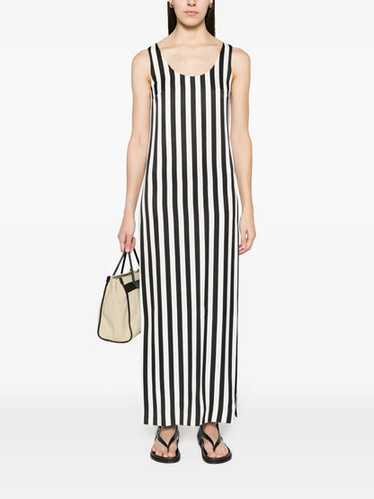 Scoop-Neck Striped Long Dress
