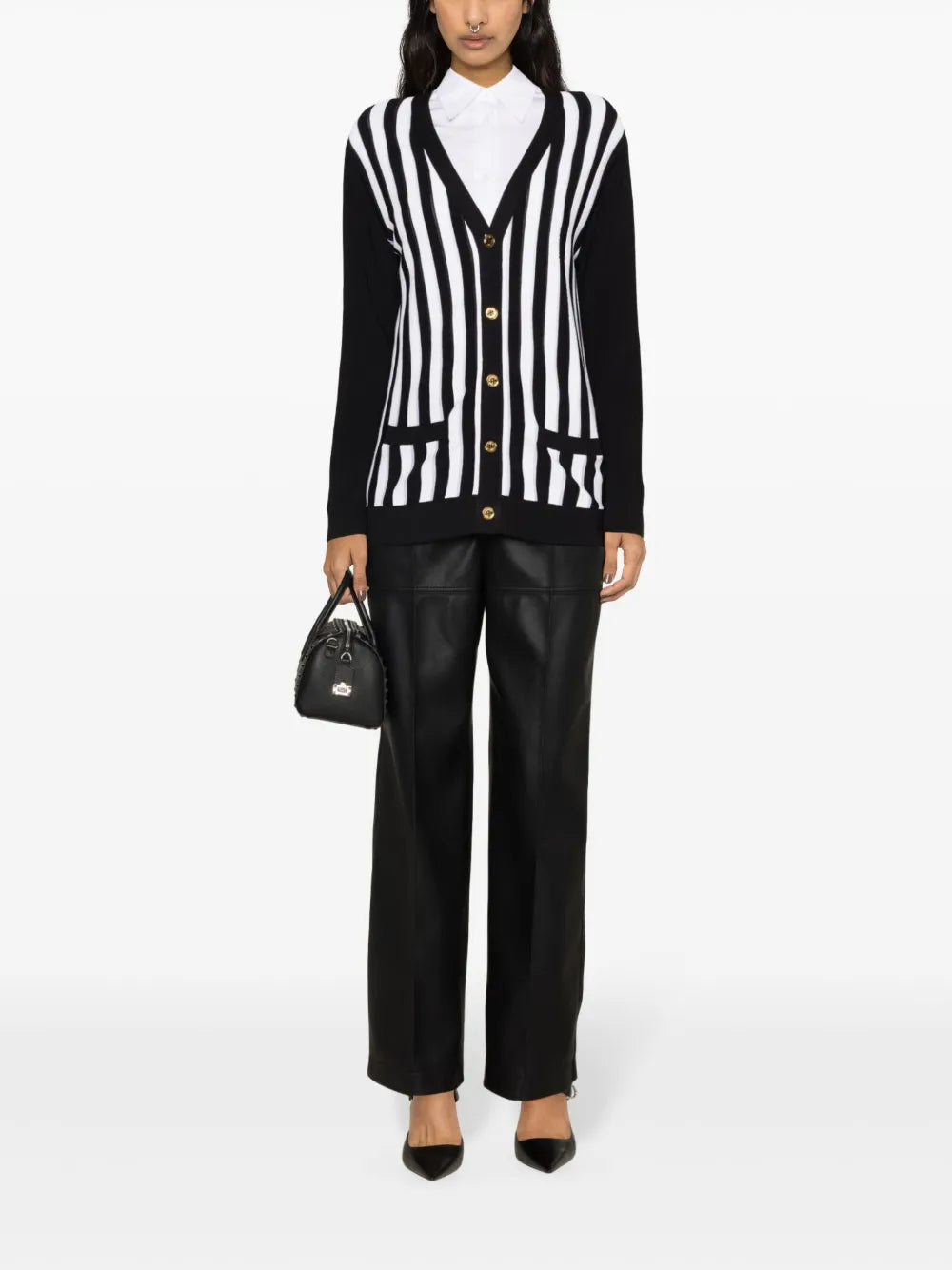 Striped Ribbed-Knit Cardigan