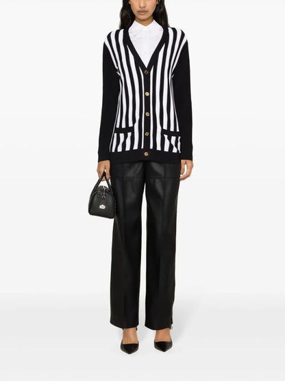 Striped Ribbed-Knit Cardigan