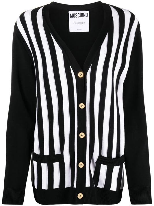 Striped Ribbed-Knit Cardigan