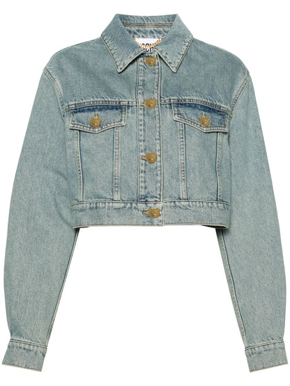 Teddy Bear-Buttons Cropped Denim Jacket