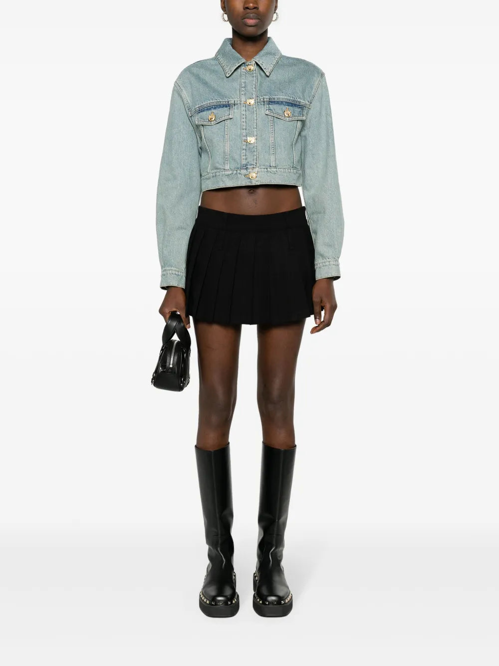 Teddy Bear-Buttons Cropped Denim Jacket