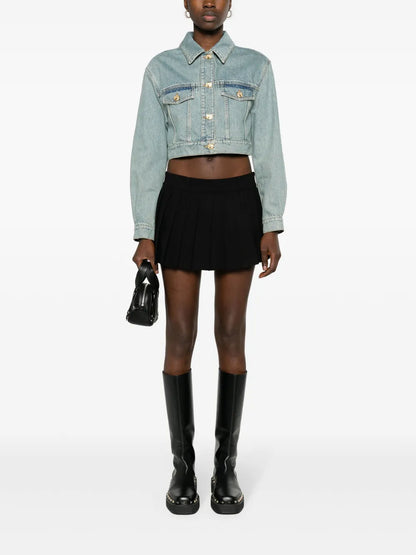 Teddy Bear-Buttons Cropped Denim Jacket