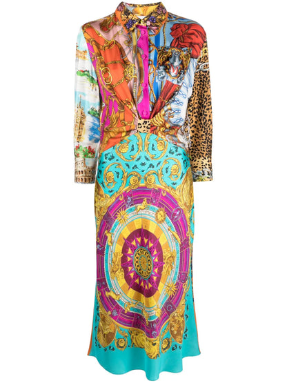 Graphic-Print Silk Midi Dress