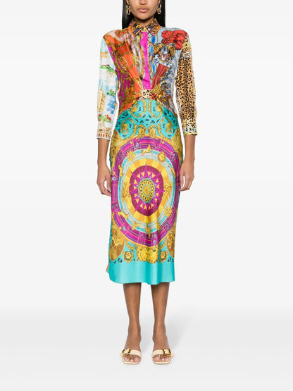 Graphic-Print Silk Midi Dress