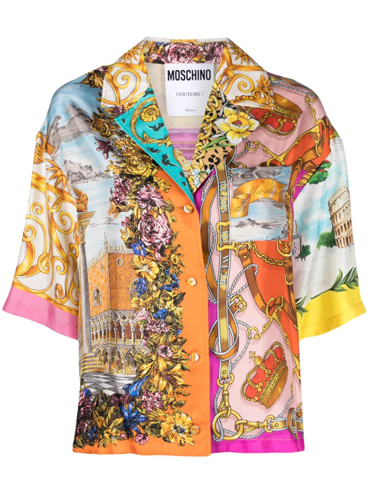 Graphic-Print Silk Shirt