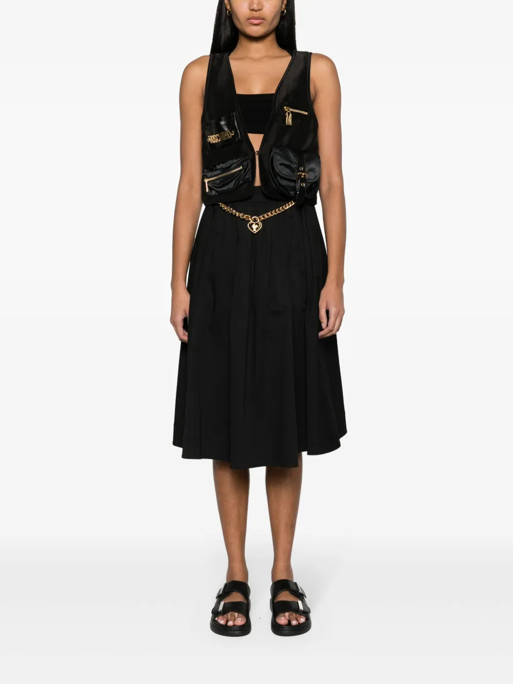 Heart-Charm Ruched Midi Skirt