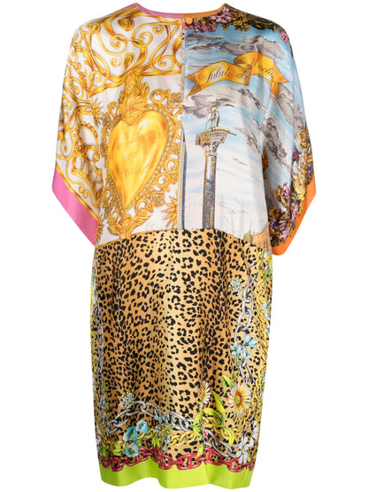 Mixed-Print Silk Dress