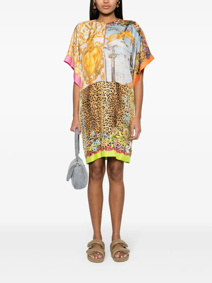 Mixed-Print Silk Dress