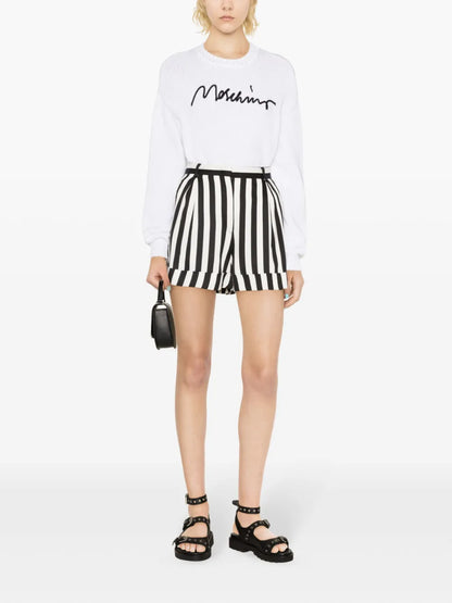 Striped Wide-Leg Satin Shorts