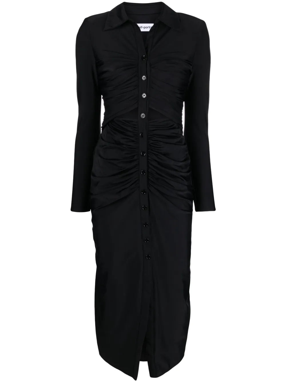 Ruched Spread-Collar Midi Dress