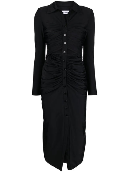 Ruched Spread-Collar Midi Dress