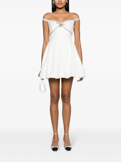 Diamanté-Trim Off-Shoulder Minidress