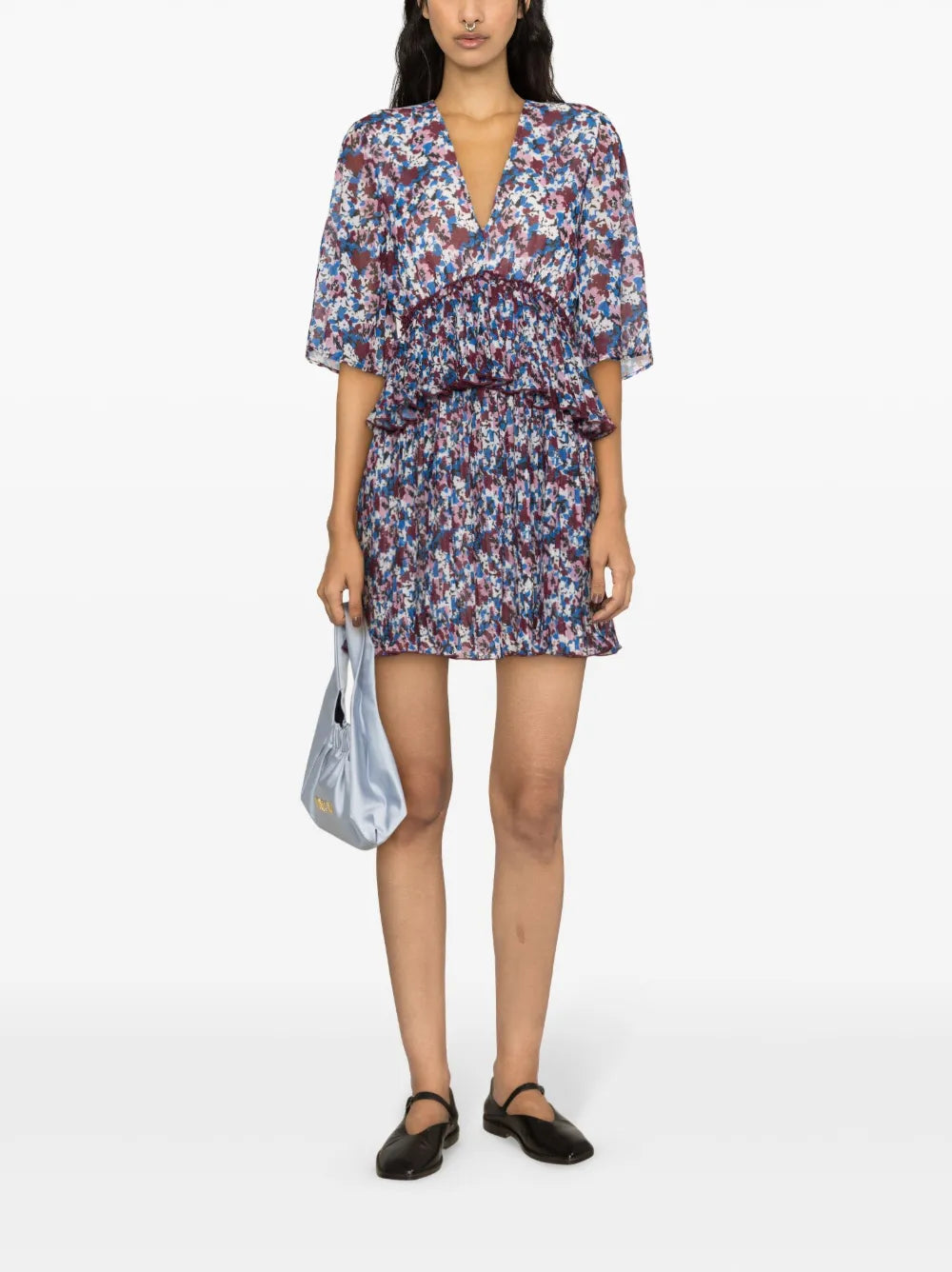 Pleated Floral-Print Minidress