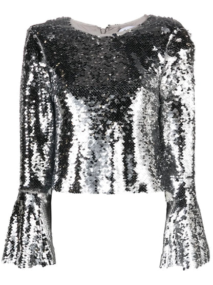 Sequin-Embellished Mesh Top