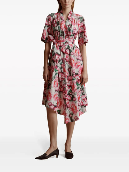 Floral-Print Asymmetric Midi Dress