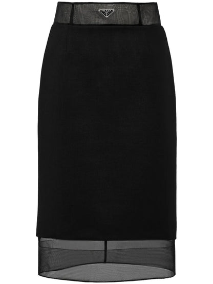 Triangle-Logo Layered Wool Skirt