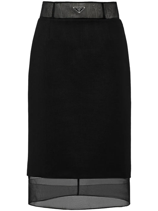 Triangle-Logo Layered Wool Skirt