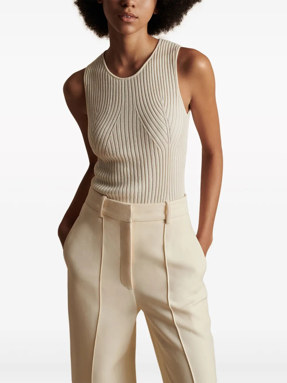 Perforated-Embellished Ribbed-Knit Top