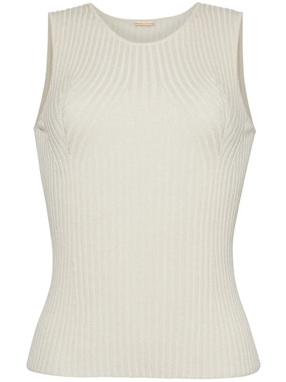 Perforated-Embellished Ribbed-Knit Top