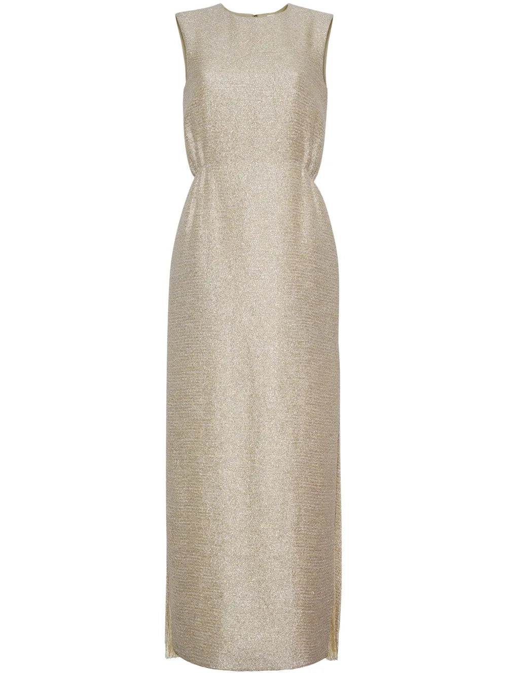 Fringed Metallic Tweed Maxi Dress