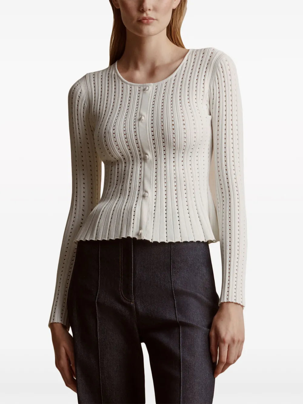 Pointelle-Knit Peplum Cardigan