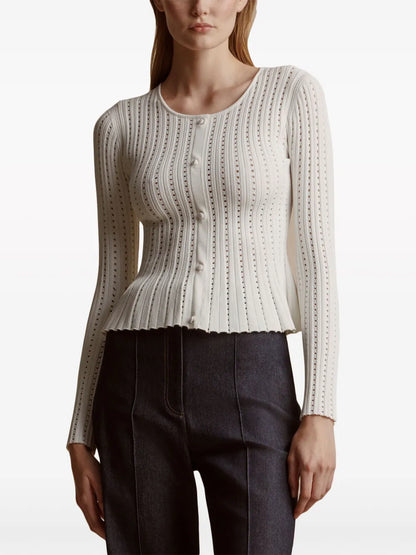 Pointelle-Knit Peplum Cardigan