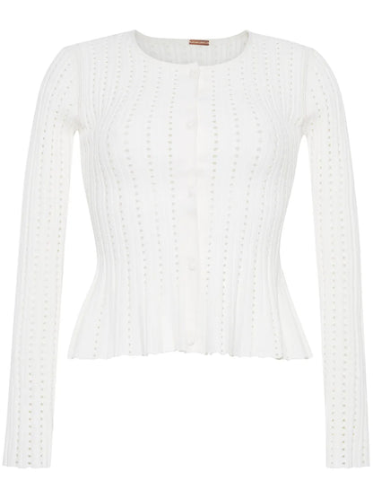Pointelle-Knit Peplum Cardigan