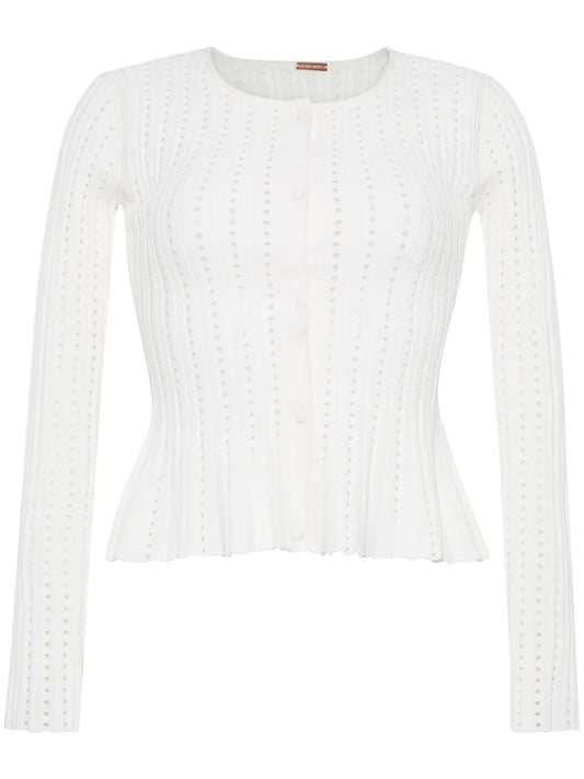 Pointelle-Knit Peplum Cardigan