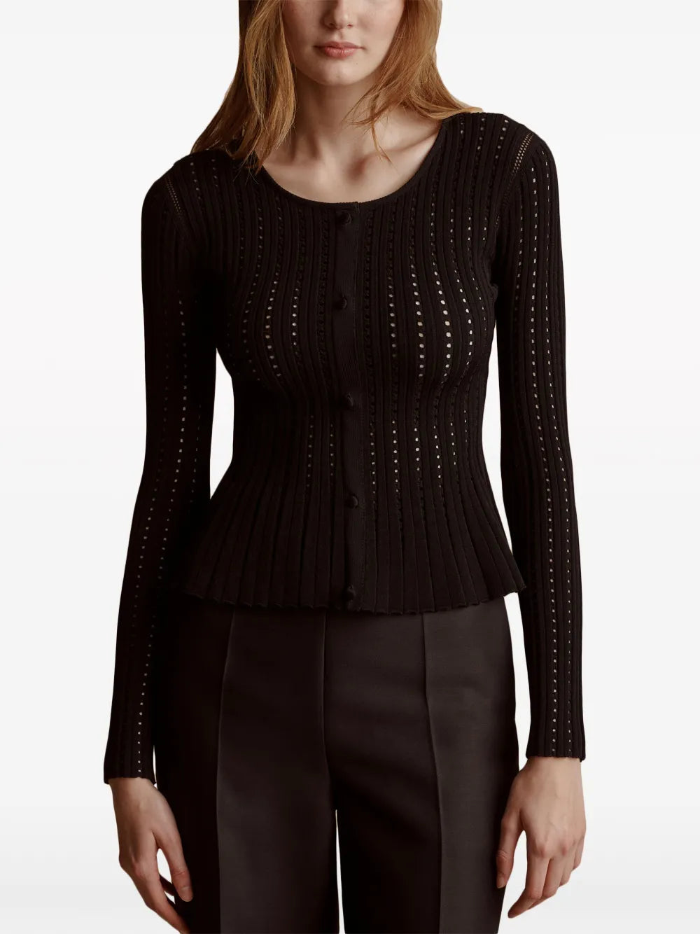 Pointelle-Knit Peplum Cardigan