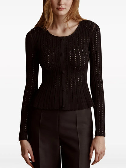 Pointelle-Knit Peplum Cardigan