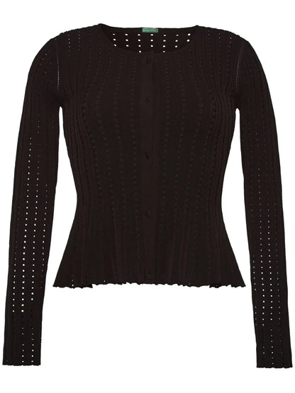 Pointelle-Knit Peplum Cardigan