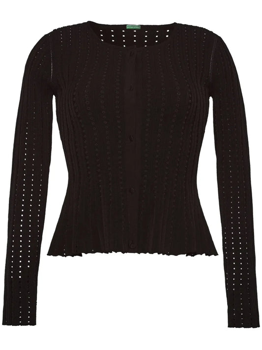Pointelle-Knit Peplum Cardigan