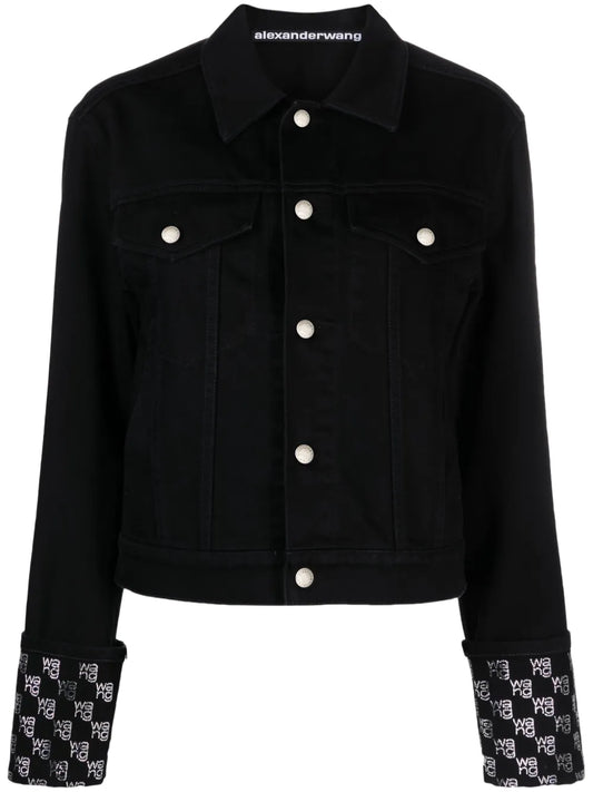 Rhinestone-Logo Denim Jacket