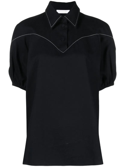 Contrast-Stitching Cotton Blouse