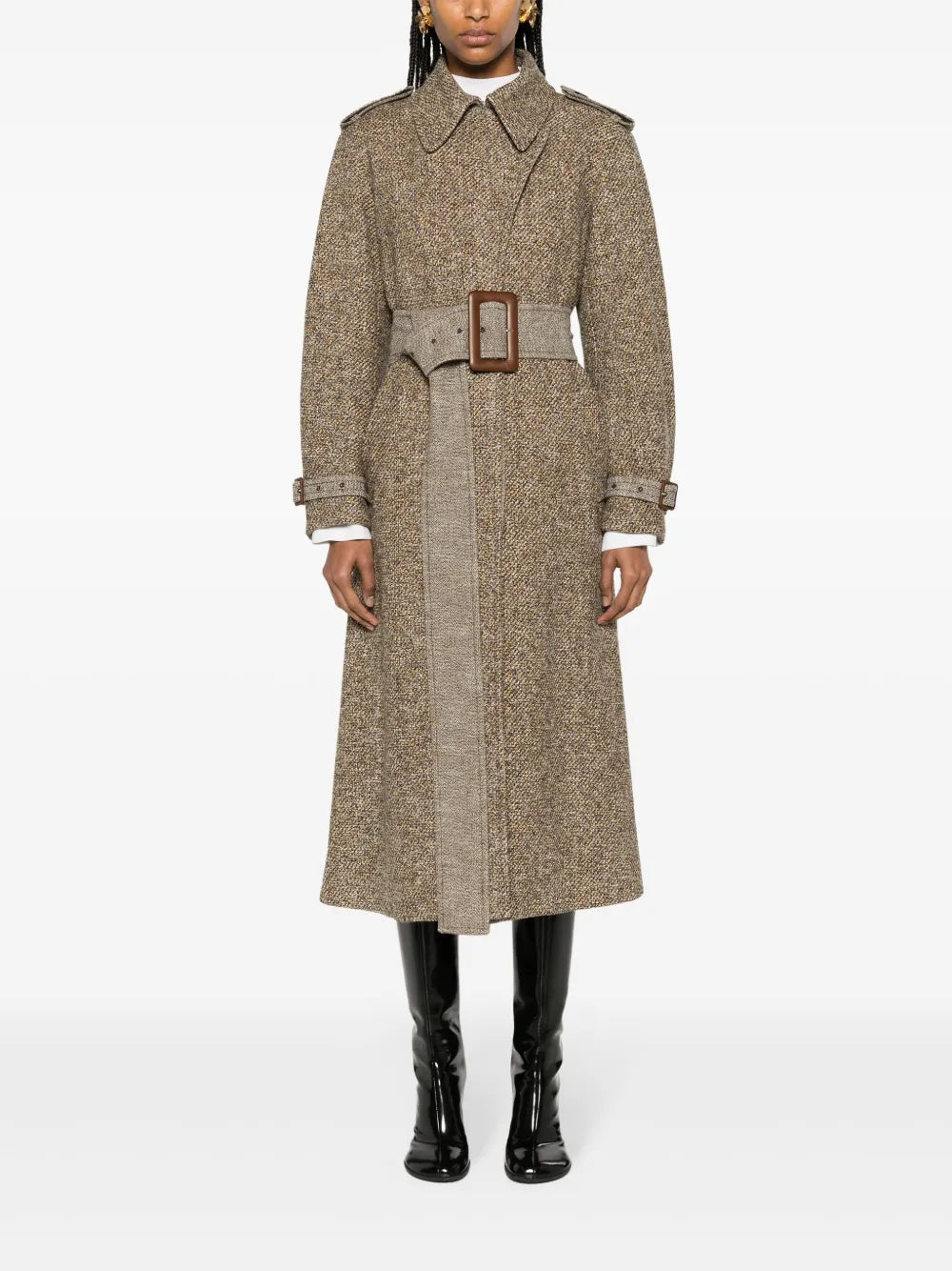 Belted Tweed Trench Coat